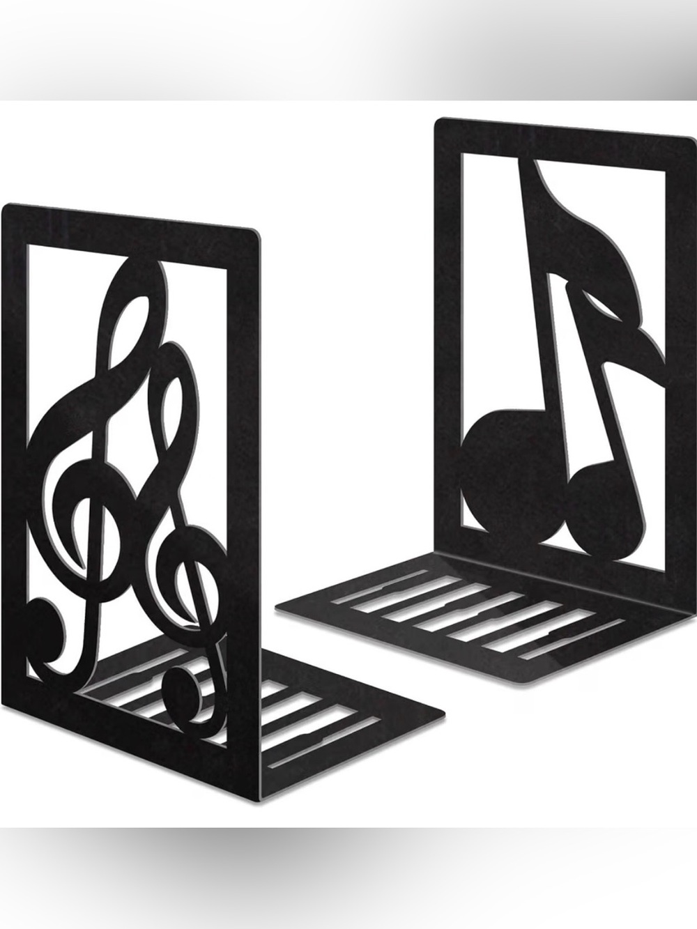 Set of 2 Black Metal Music Note Bookends Treble Clef Musical Decor